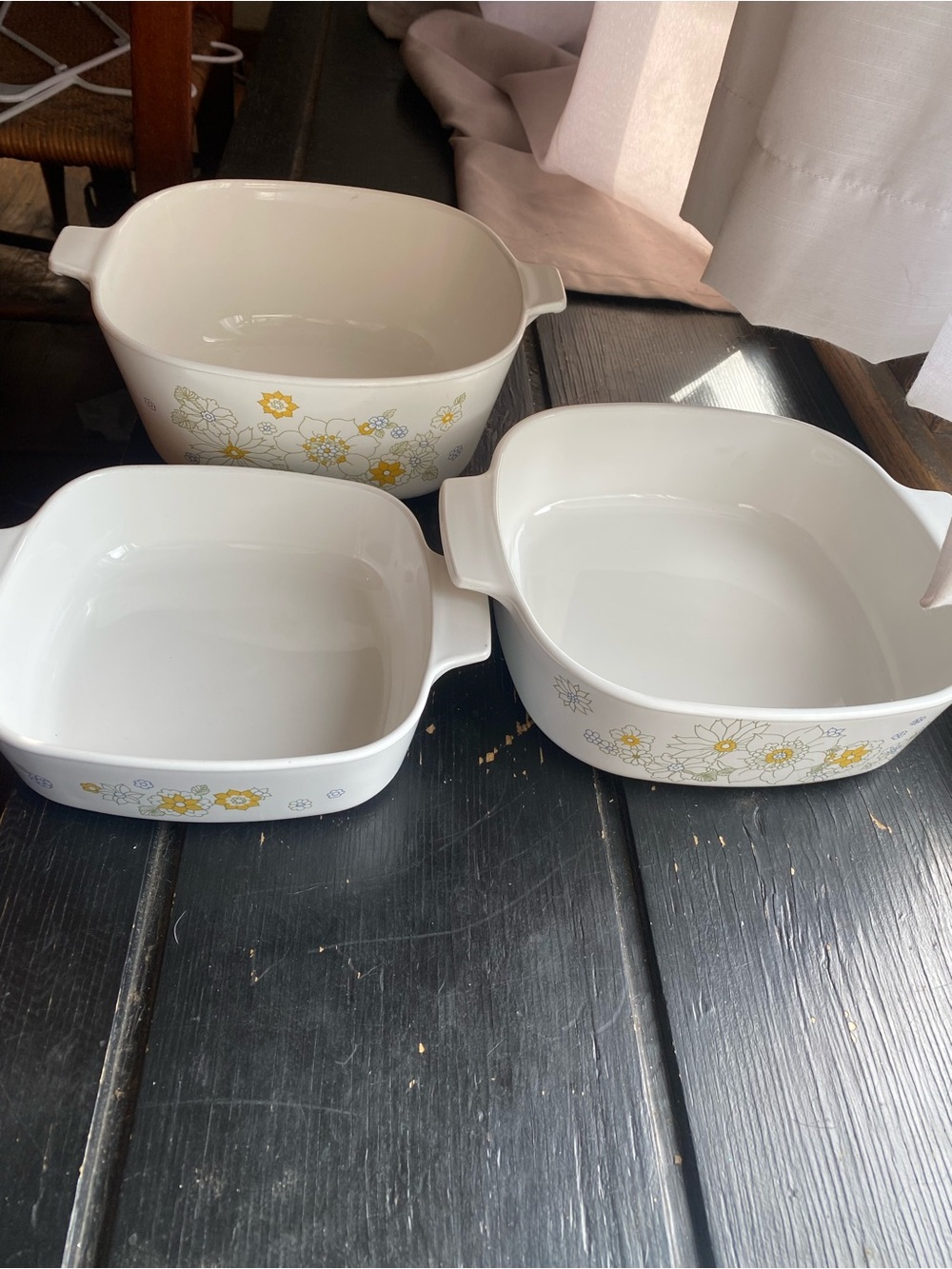Corningware White Bakeware Trio with Yellow Floral Pattern